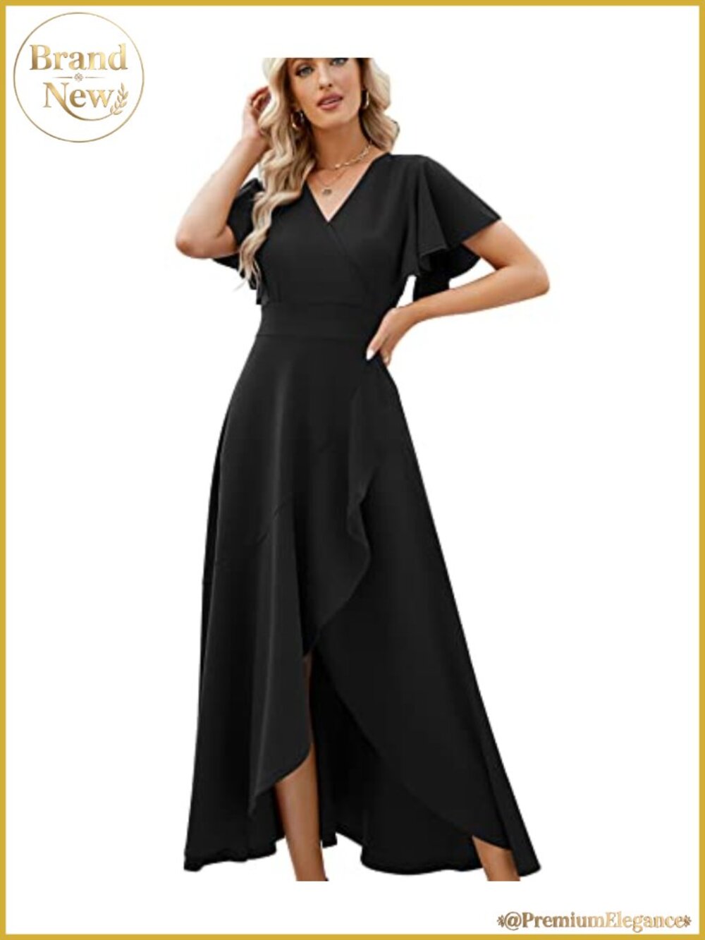 Elegant V-Neck Long Evening Dress with Flare Sleeves Women Formal Gown